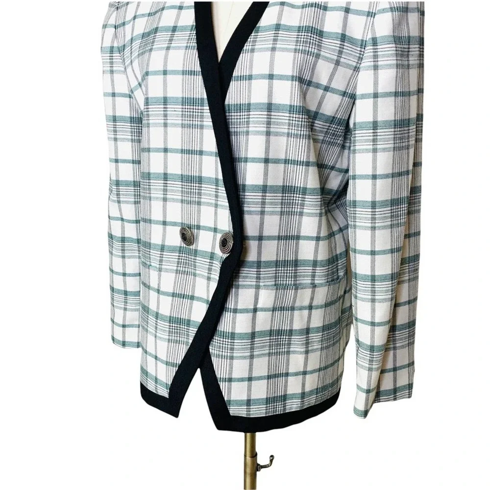 Vintage Plaid Double Breasted Blazer Jacket sz 10 | 2749 - Picture 2 of 9